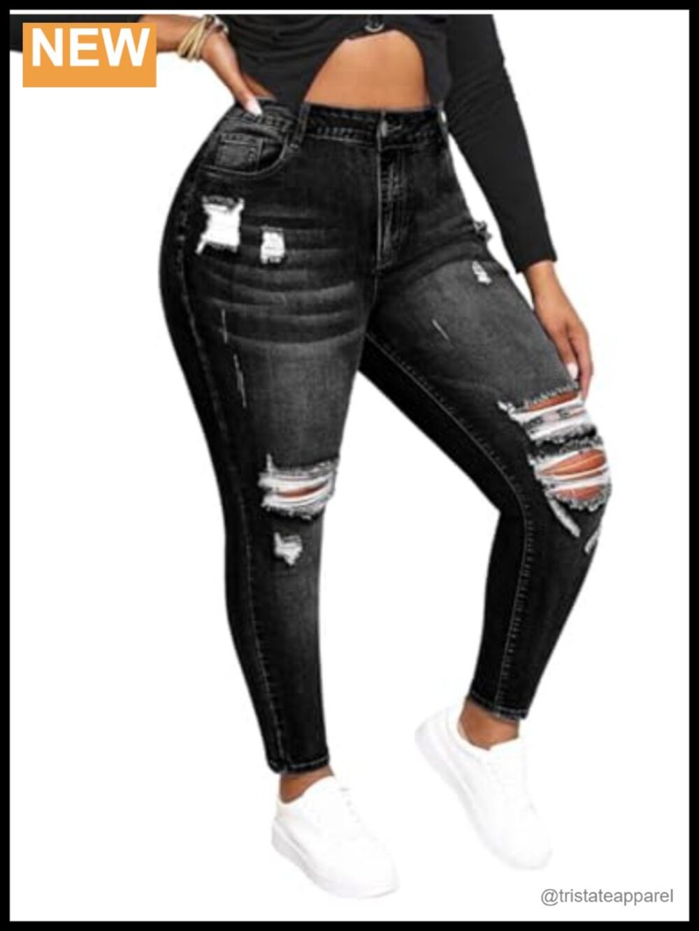 Plus Size High Waisted Skinny Jeans Stretchy Ripped Denim